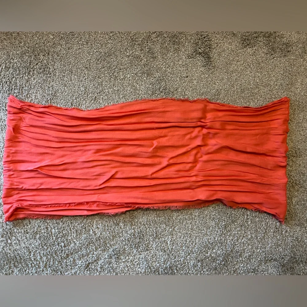 Women’s Coral Infinity Scarf with Fringe Edges - Picture 3 of 5